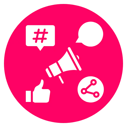 Icono que representa un altavoz con las distintas redes sociales donde puedes anunciarte con los vídeos UGC