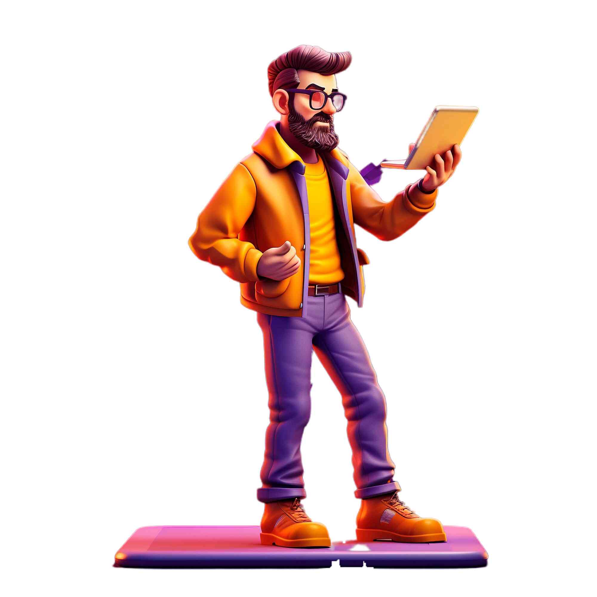 Ilustración 3D de un hombre usando un dispositivo digital - Hook Rate y Bombardeo Publicitario