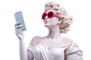 Estatua con gafas y celular